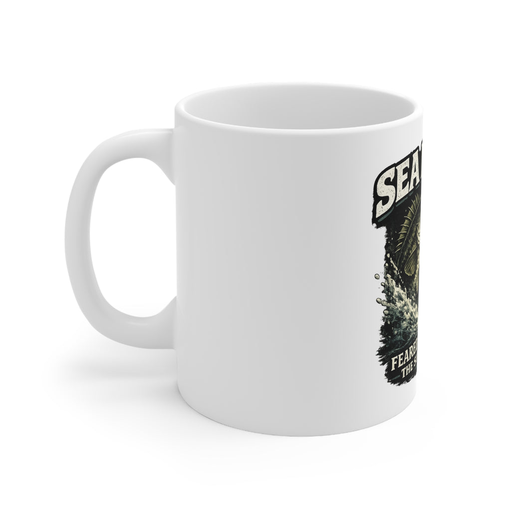 Sea Bass Ceramic Mug – “Sea Bass Feared Below the Surface” Fishing Coffee Cup (11oz/15oz)