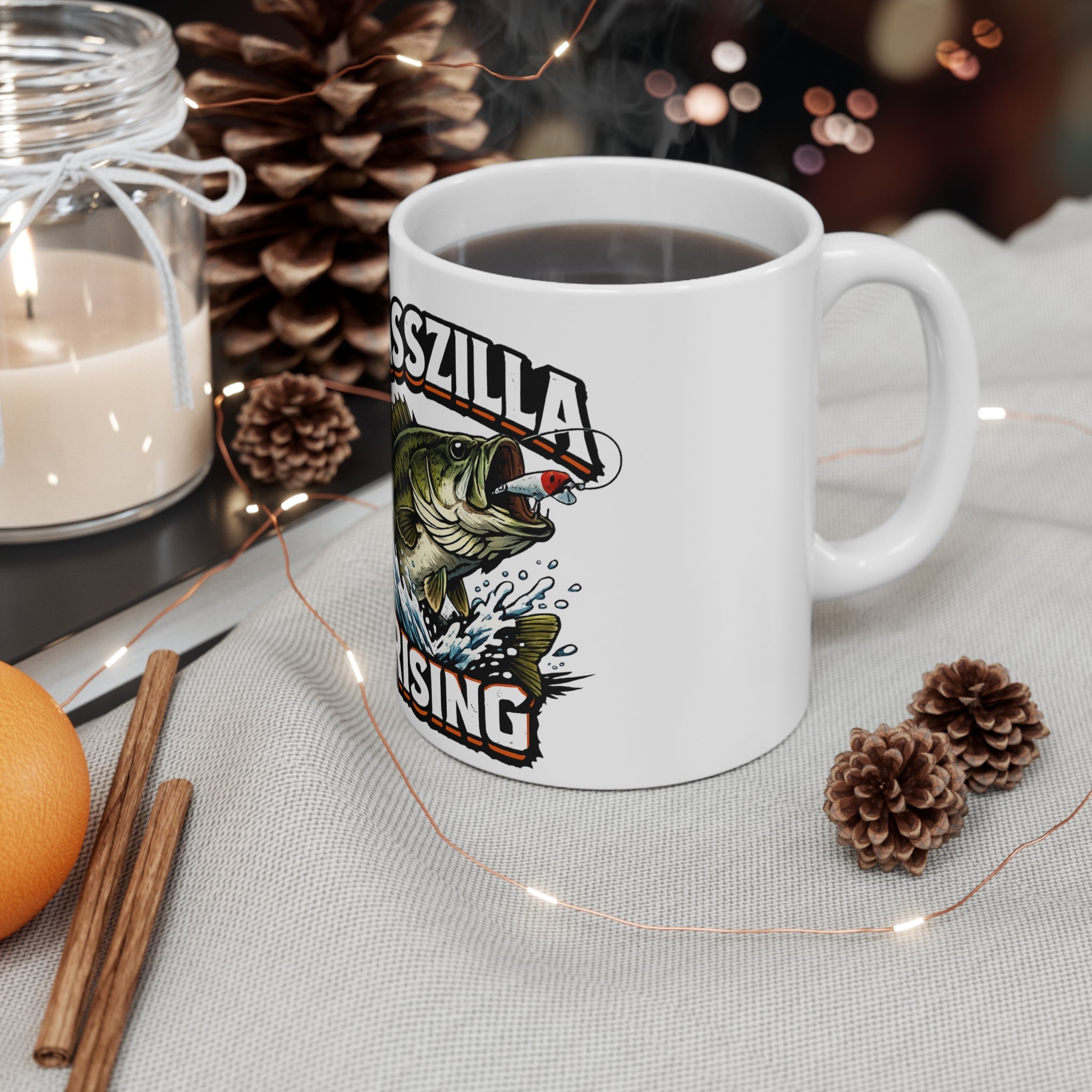 Basszilla Rising Mug - Fishing Coffee Cup for Anglers