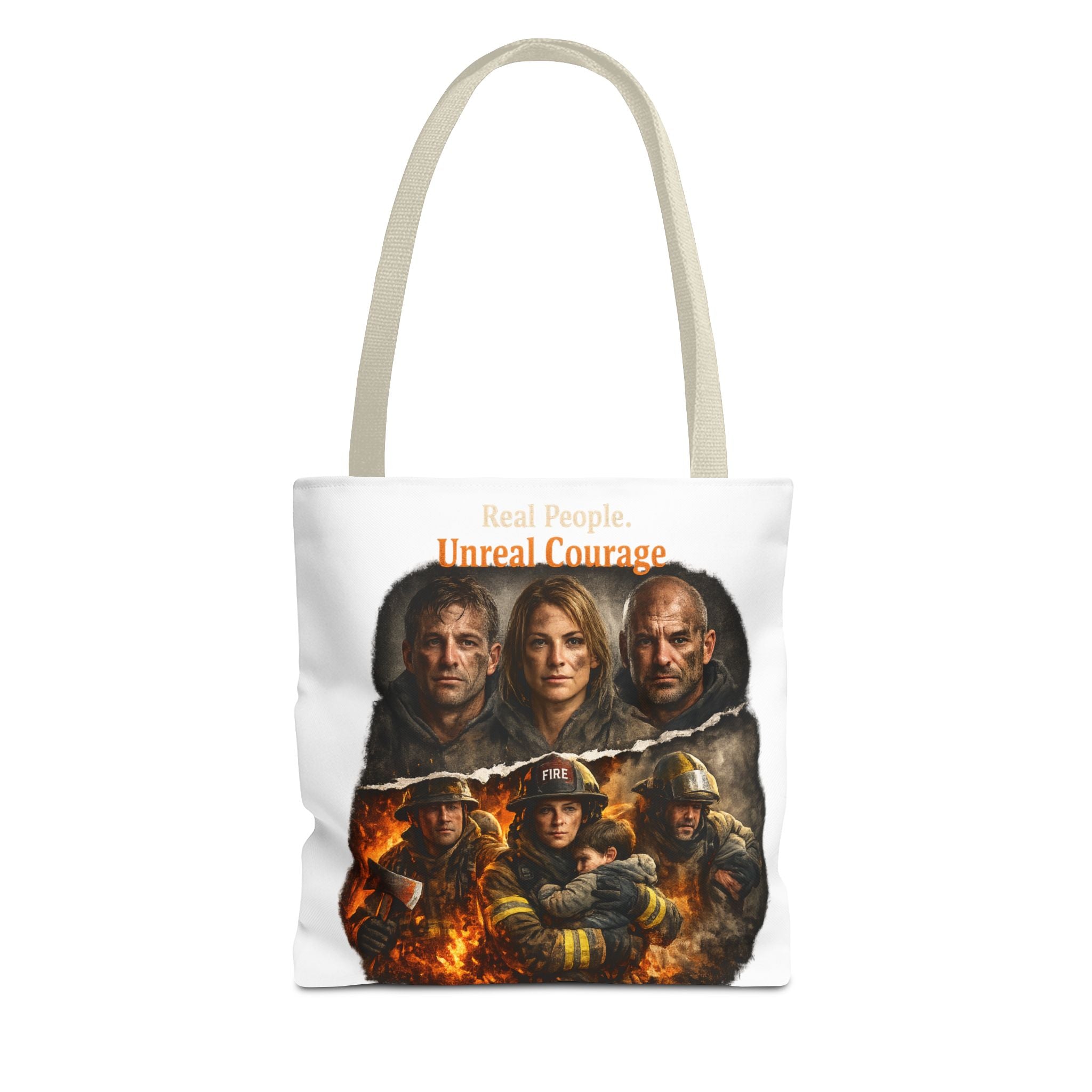 Real People, Unreal Courage Tote Bag – Firefighter Tribute Graphic Tote