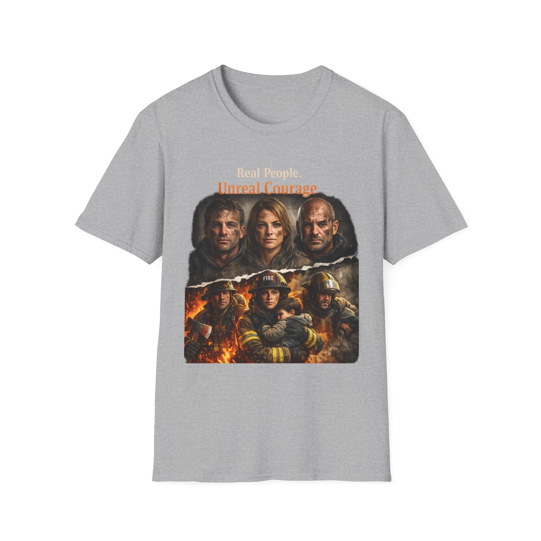 Firefighter Tribute T-Shirt — “Real People. Unreal Courage.” Memorial Tee
