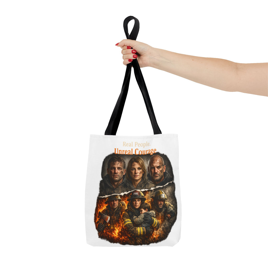 Real People, Unreal Courage Tote Bag – Firefighter Tribute Graphic Tote