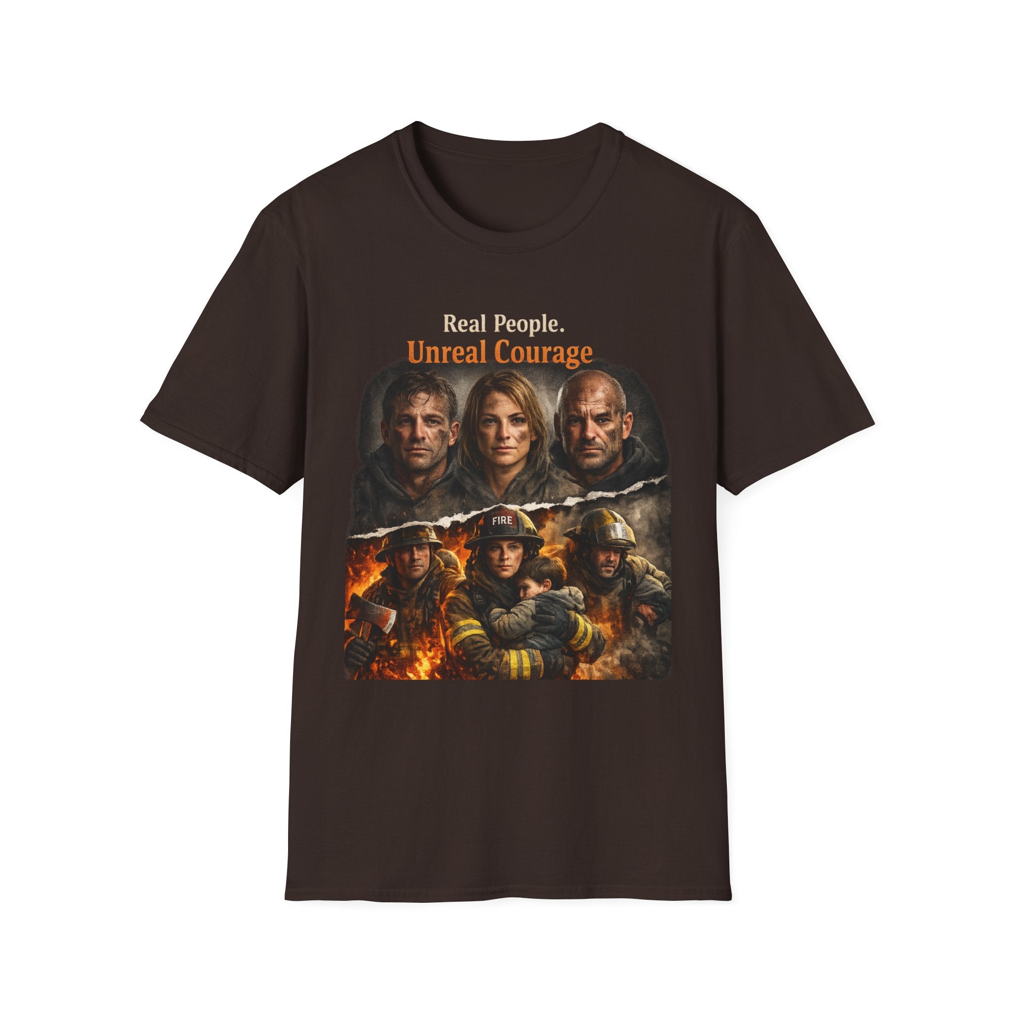 Firefighter Tribute T-Shirt — “Real People. Unreal Courage.” Memorial Tee