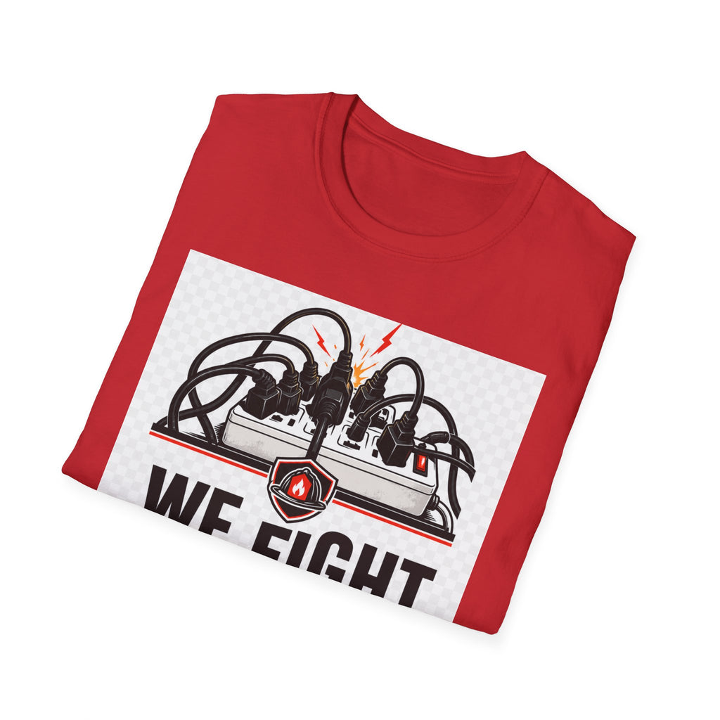 We Fight What You Plugged In Wrong T-Shirt — Electrician Fire Alarm Tech Tee