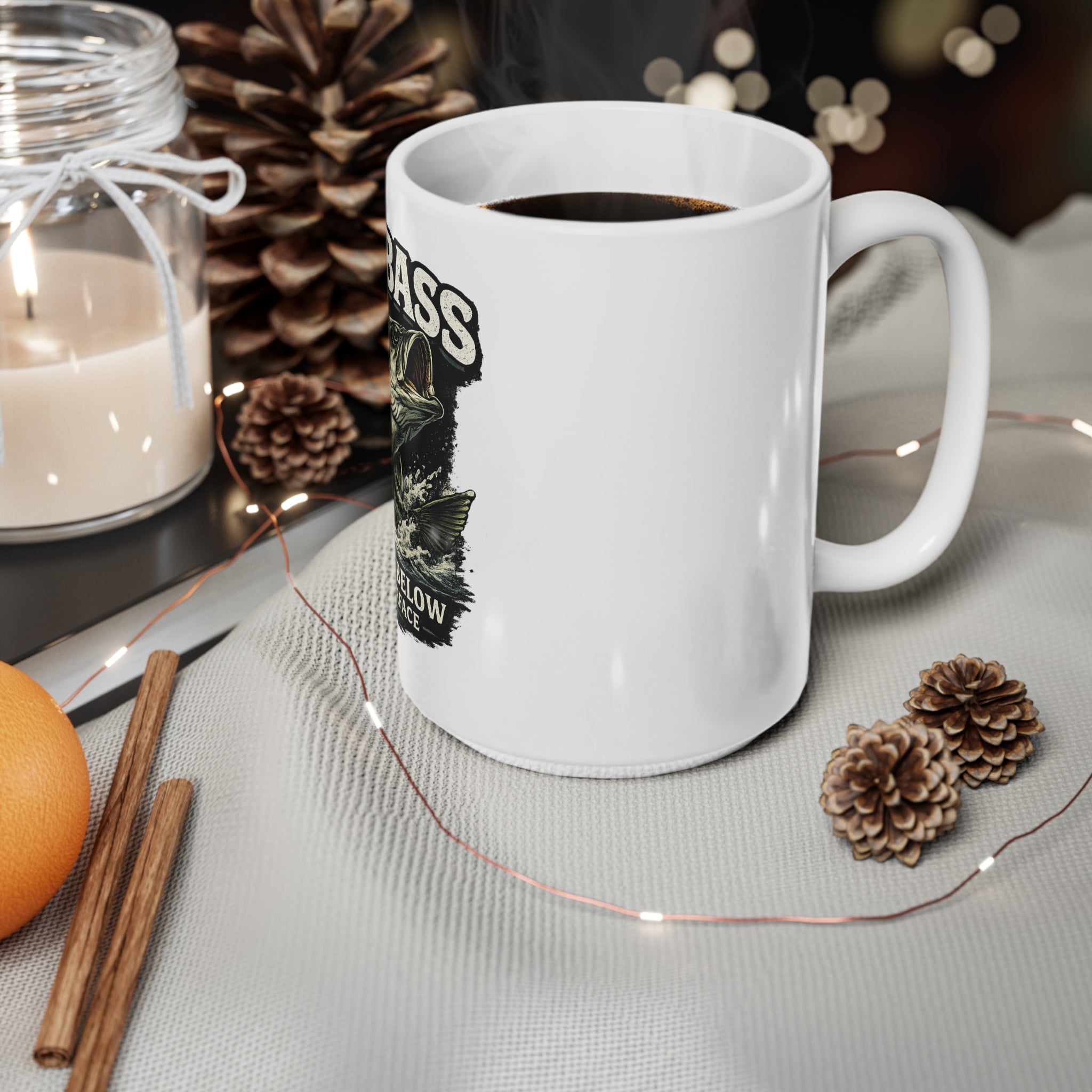 Sea Bass Ceramic Mug – “Sea Bass Feared Below the Surface” Fishing Coffee Cup (11oz/15oz)