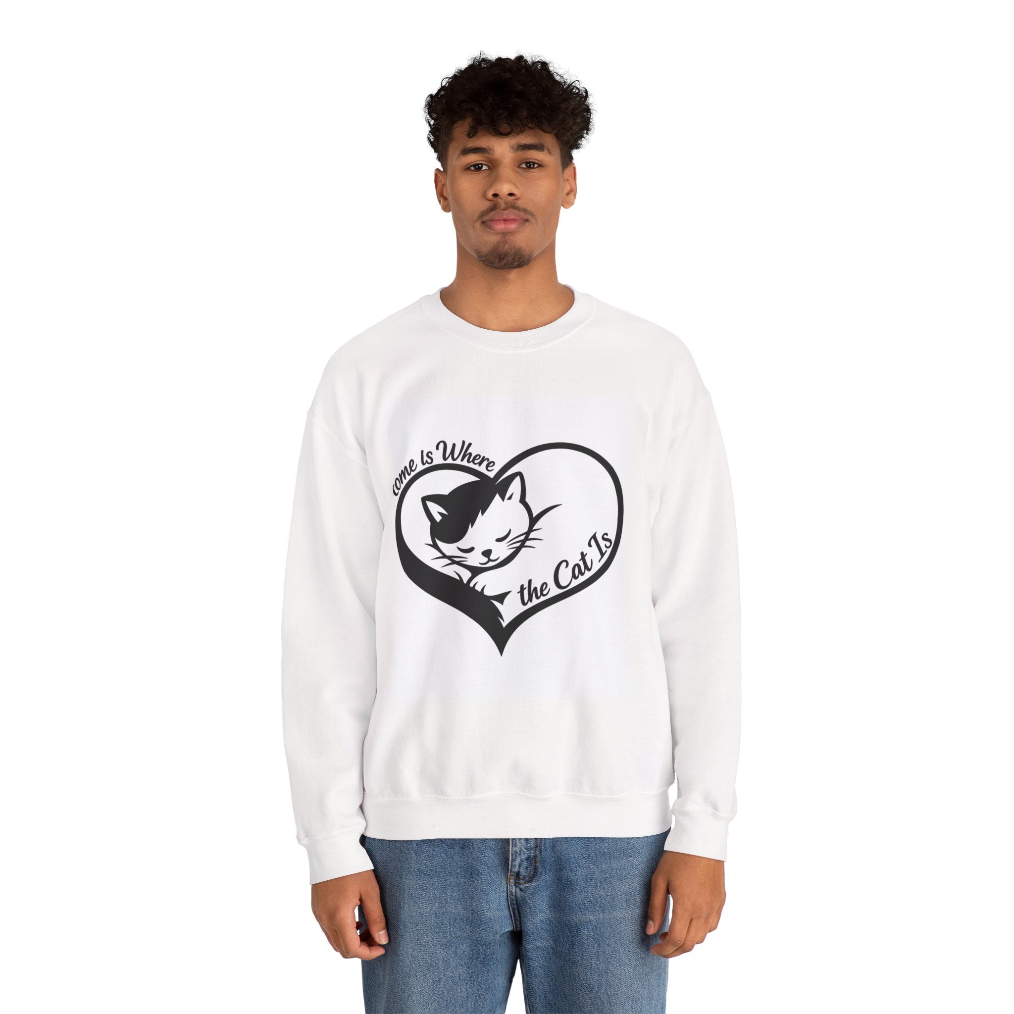 Cat Crewneck Sweatshirt — "Home Is Where the Cat Is" Cozy Graphic Pullover