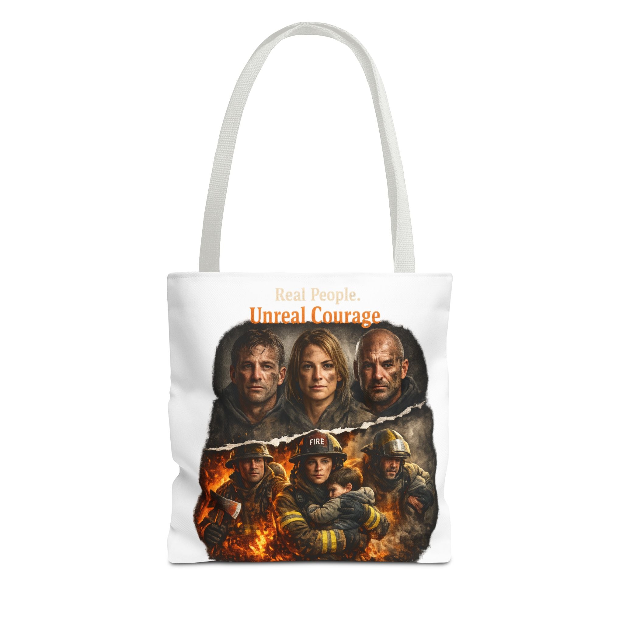 Real People, Unreal Courage Tote Bag – Firefighter Tribute Graphic Tote