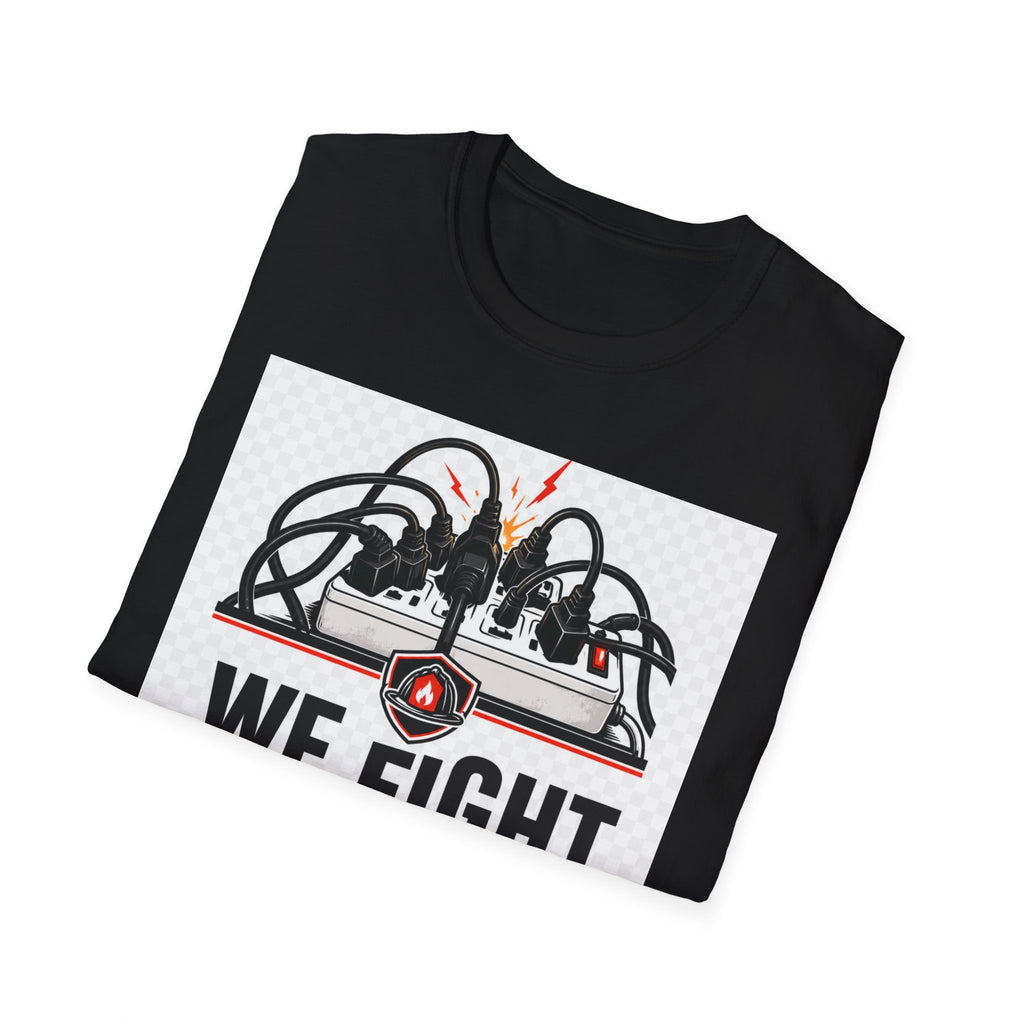 We Fight What You Plugged In Wrong T-Shirt — Electrician Fire Alarm Tech Tee