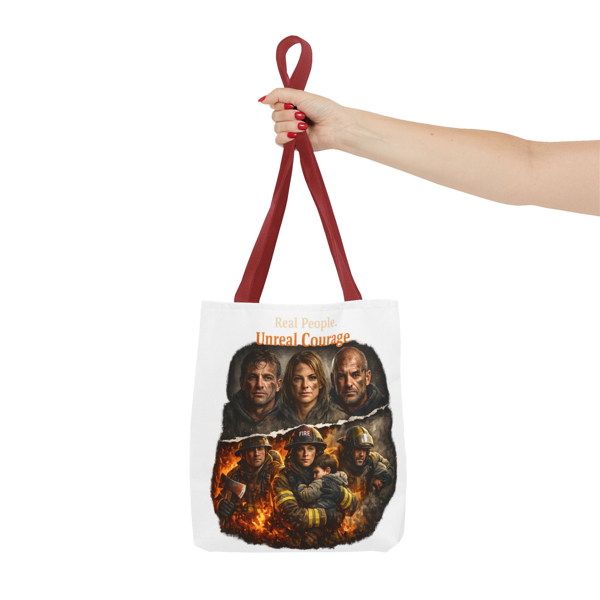 Real People, Unreal Courage Tote Bag – Firefighter Tribute Graphic Tote