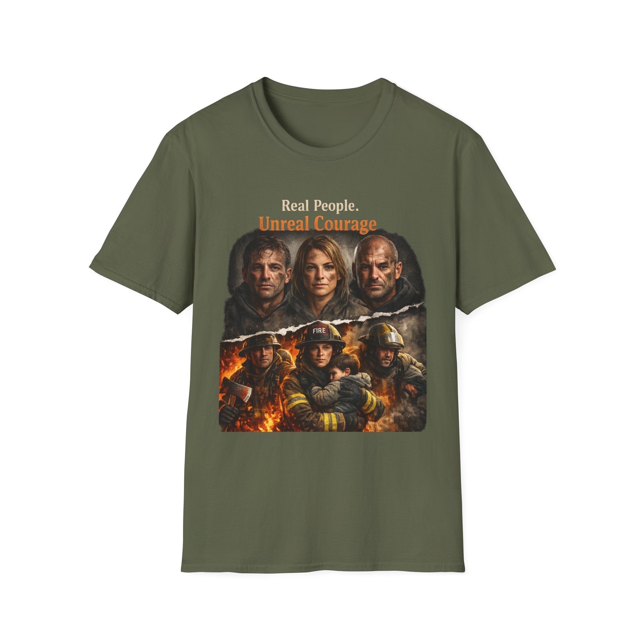 Firefighter Tribute T-Shirt — “Real People. Unreal Courage.” Memorial Tee