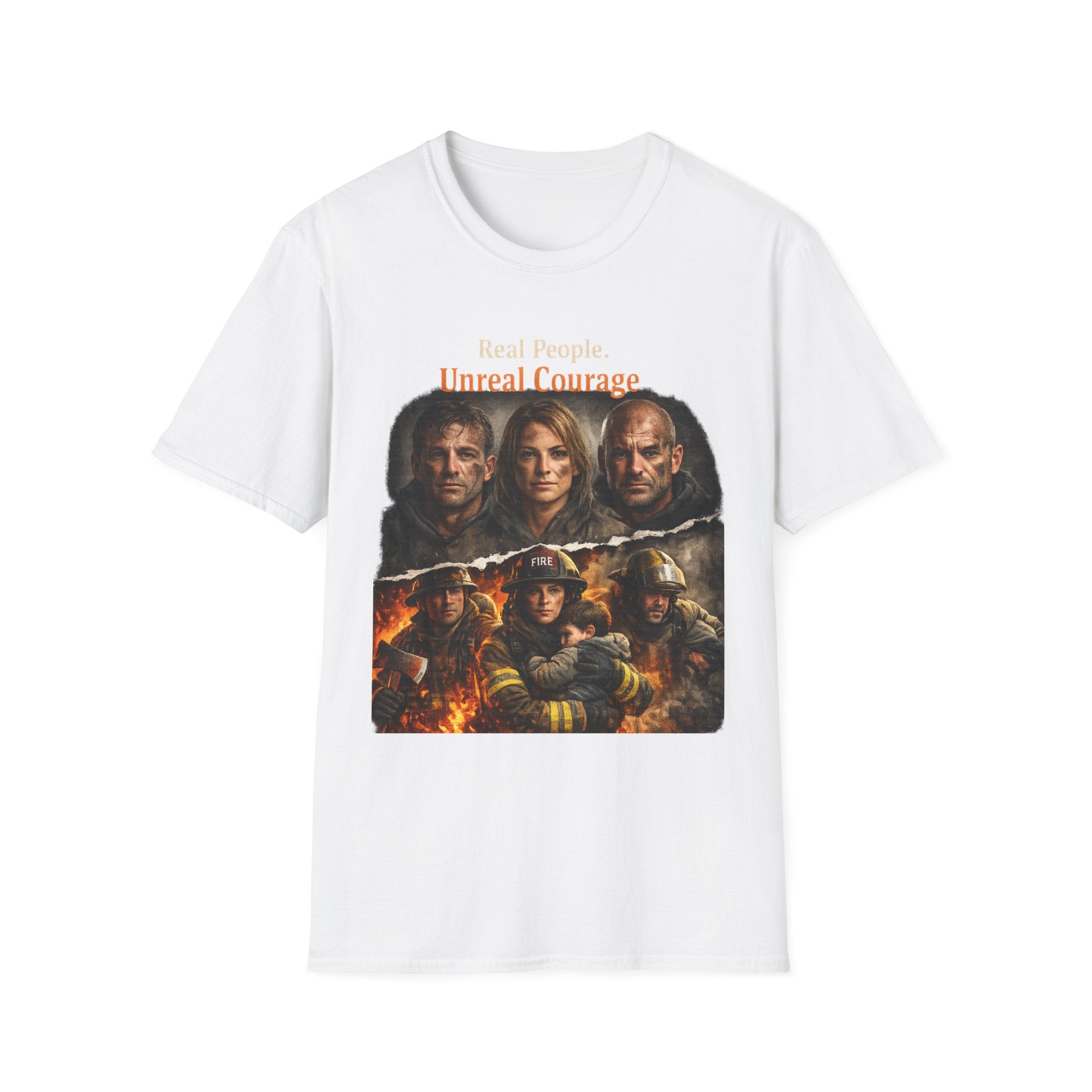 Firefighter Tribute T-Shirt — “Real People. Unreal Courage.” Memorial Tee