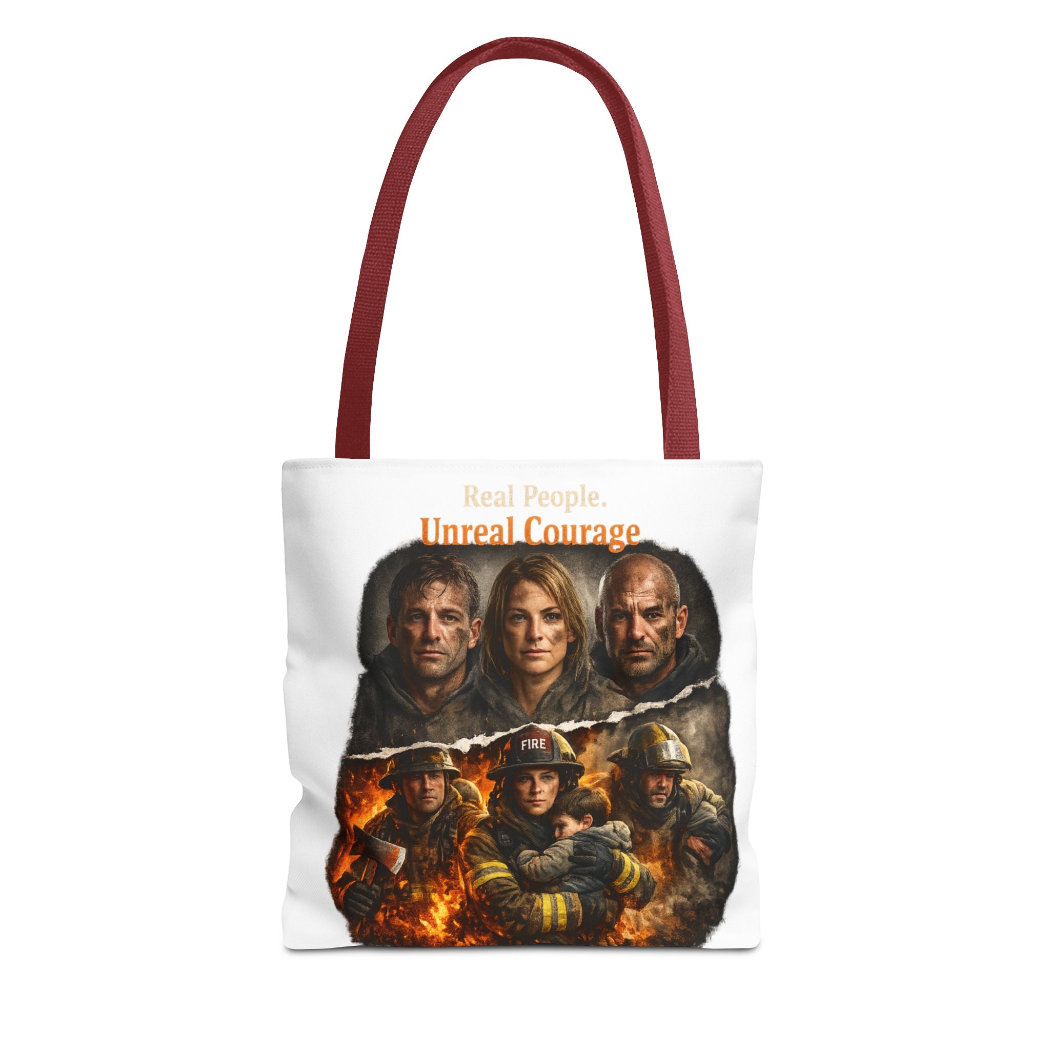 Real People, Unreal Courage Tote Bag – Firefighter Tribute Graphic Tote